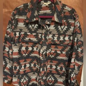 Kori Geometric Patterned Coat in Black, Gray, and Brown